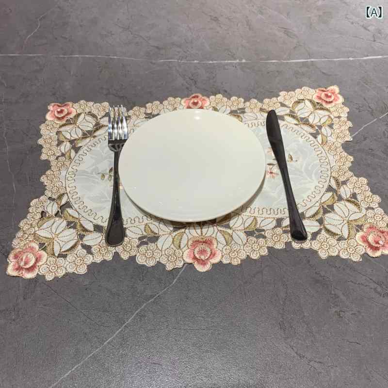 食器 置き ディッシュマット 長方形 刺繍 花柄 葉柄 欧風 ピンク 防熱 涼感 ポリエステル 布製 テーブルマット ダイニング ココットマット プレートマット 熱耐性 かわいい 装飾 食卓 ピンク系 花卉柄