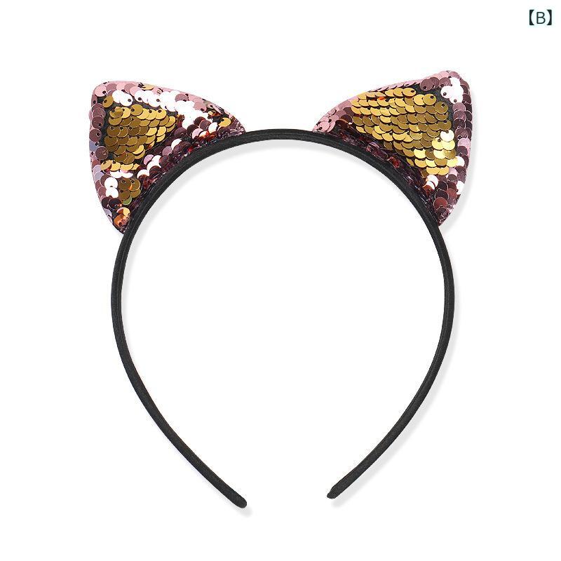 narukiの子供用 猫耳 ヘアバンド キッズ 猫耳 発箍 クリスマス ヘアアクセサリー 布製 カラフル ブルー ピンクゴールド グリーン ブラック レッドゴールド グリッド柄 カートゥン かわいい キラキラ 3歳以上 通年｜アングル2
