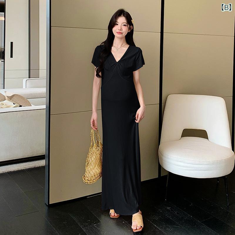 ワンピース レディース 妊婦 接触冷感 Vネック ミモレ丈 A字 ニット サマーニット ...