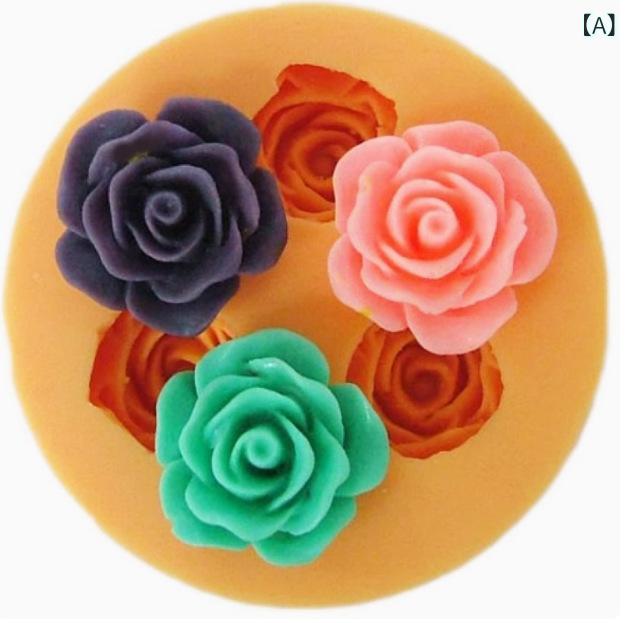 烘焙模具 6連 玫瑰 花朵 シリコン 型 フラワー デコレーション グリーン シンプル 現代風 チョコレート フラワーモールド 小花 小葉 ケーキ スイーツ DIY 道具 食品用