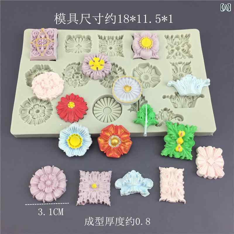 シリコン 食品級 16孔 花柄 浮き彫り 復古 花 模様 トーテム 型 不規則 形状 チョコレート フラワーペースト ギプス 樹脂 滴膠 装飾 ツール ケーキ クッキー キャンディー クラフト グレー 個別 包装 ベーキング アクセサリー