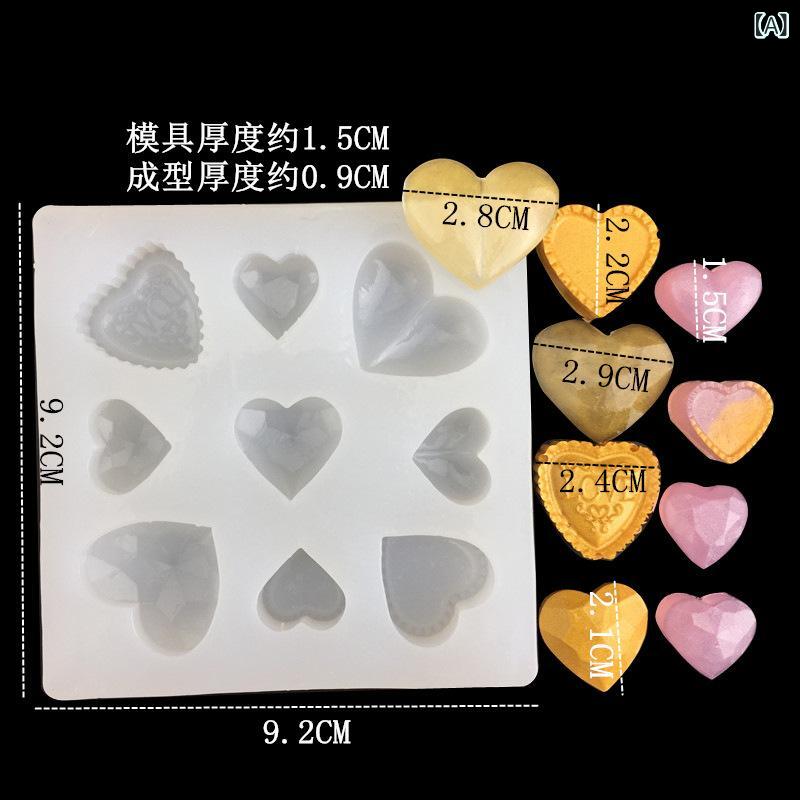 シリコン ゴム 型 ハート型 水晶 キャンディー 硬糖 菓子 石膏 粉末 食品 デザート ケーキ デコレーション 工具 かわいい 形状 半透明 食品用 安全素材 耐熱 柔軟 抜き型 簡単 クッキー チョコ クレイ クラフト 手作り キッズ 向け