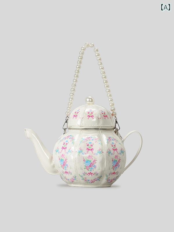 ・カラー展開: ホワイト、ピンク、ライトブルー・スタイル: フレッシュスイート・主な素材: PU・カテゴリ: ハンドバッグ・サイズ: 小・流行要素: パール、キャンディカラー・裏地: ポリエステル・形状: ティーポット型・開閉方式: ジッパー・内部構造: カードポケット・硬度: 中硬・用途: 日常・ストラップ本数: 2本