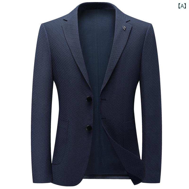 Rakuten - メンズ スーツ 西服 修身 ビジネス ビジネスカジュアル 普段使い 長袖 西装領 シングルブレスト 純色 ブルー 接触冷感 伸縮性 ポリエステル混紡 春秋 秋冬