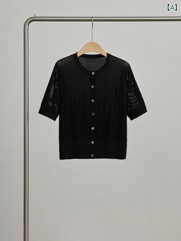 Tシャツ レディース 桑蚕糸 切り替え 接触冷感 ブラック ホワイト 5分袖 丸首 ルー...