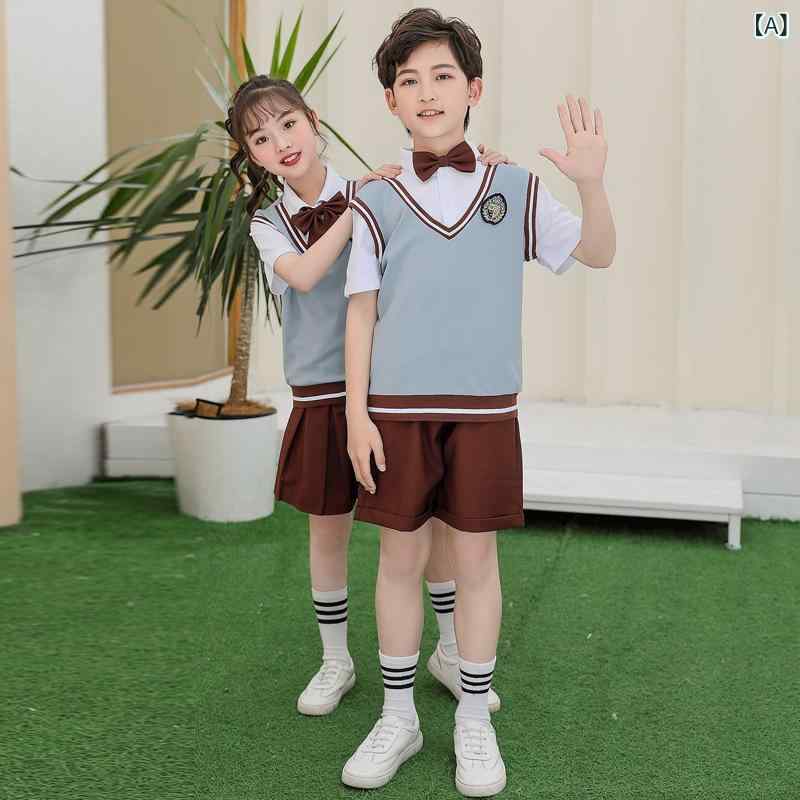 校服 キッズ 男女の子 兼用 制服 イギリス風 フォーマル シャツ 半袖 ショーツ スカート 春夏 イベント 発表会