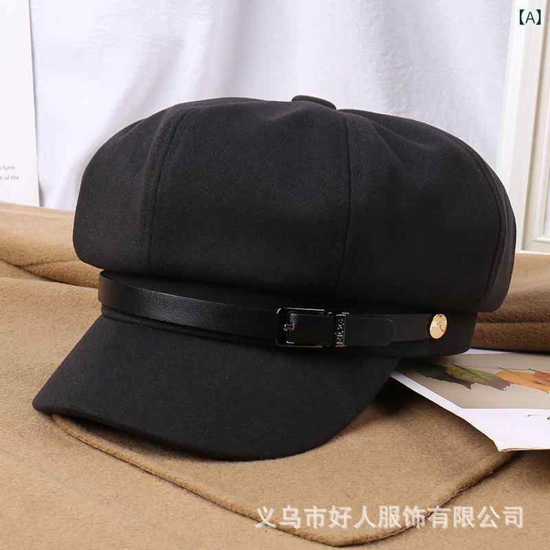 八角帽 レディース 秋冬 毛ね 保暖 防風 短檐 丸頂 鴨舌帽 報童帽 ファッション 通勤 普段使い カジュアル 黒 コーヒー カーキ 米白 チェーン チェーン付き