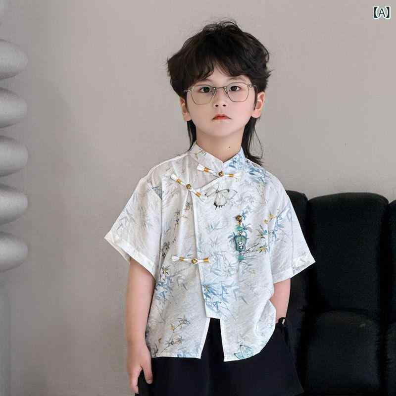 ・カテゴリ: 子供用民族衣装・スタイル: セットアップ・主な素材: 再生繊維素繊維・性別: 男の子用・カラー展開: 流連戯蝶シャツ（ペンダント付き）、シャツ+ショートパンツスカート、ブラックショートパンツスカート・サイズ展開: 90、100、110、120、130、140、150、160・対象年齢: 中大童（8歳以上、身長140cm以上）
