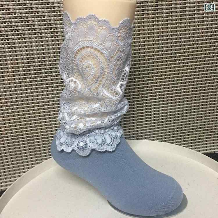 女児靴下 女の子 親子 中筒 レース 花辺 切り替え 薄手 綿 透気 吸汗 接触冷感 春...