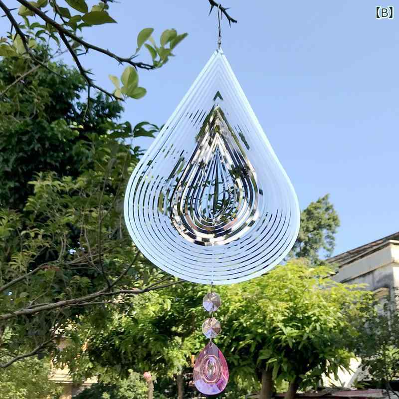 風鈴 水滴 ステンレス ミラーポリッシュ 3D回転 金属 吊り飾り インテリア ガーデ...