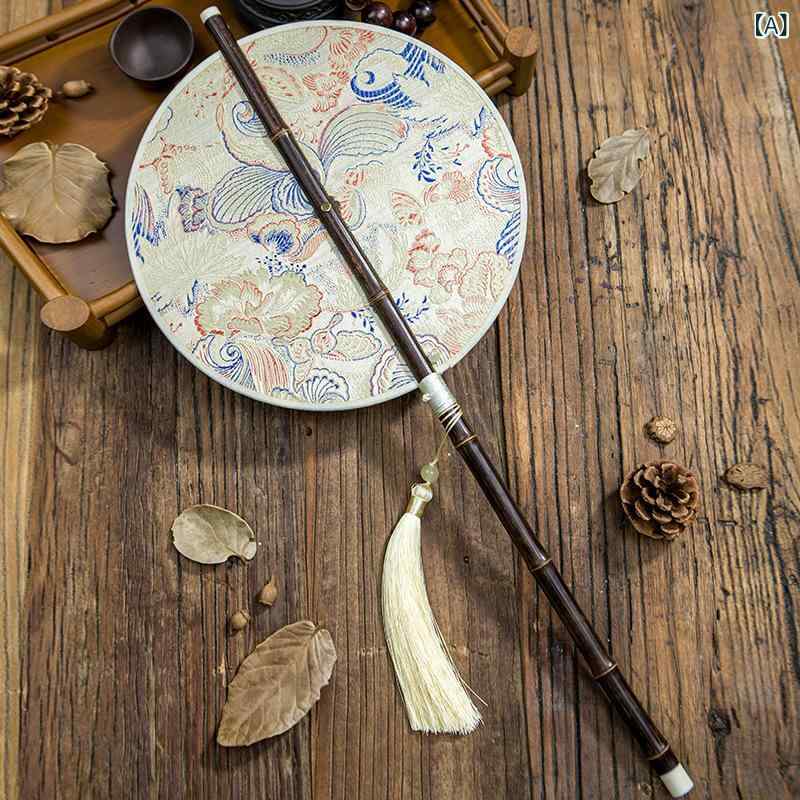 扇子 女性用 紫竹柄 漢服 団扇 中国風 長柄 流蘇 巻き畳み 古典 竹製 軽量 便携 腰掛け用 紫 緑竹 黒雲 玉兎柄 花蝶柄 手作り ビジネスギフト 通年