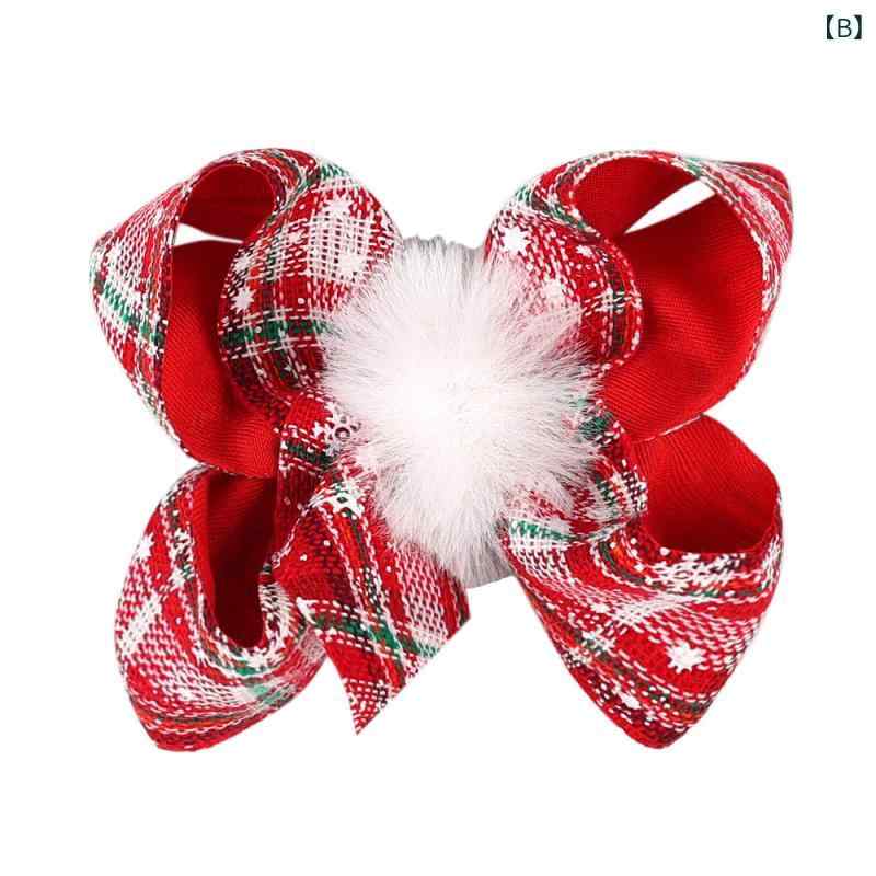 ヘアクリップ 子供用 女の子 クリスマス 蝶結 リボン 格子柄 毛玉 大型 手作り 布...