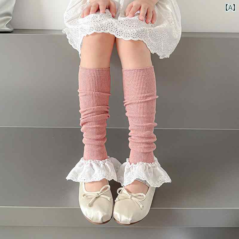 女児 靴下 女の子用 春夏 中筒 花辺 純色 編み 綿 透気 吸汗 薄手 ピンク ベージュ ブラック ブラウン グレー ベージュ ホワイト 均码 3〜8歳 かわいい ロリータ風 長筒 堆堆 靴下カバー