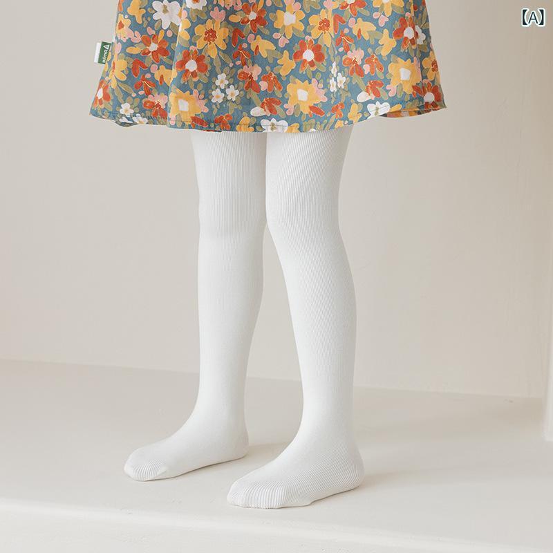 女児 連パンスト 春夏 細ストライプ 打底パンツ 子供用 抗ピル 綿素材 白色 ダンス用 透気 薄手 運動スタイル 精梳棉 切り替え ホワイト グレー ブラック 燕麦カラー 中小児 90-150cm 対応