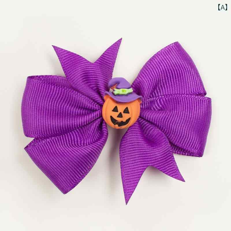 乐天商城 - ベビー 発夹 キッズ ヘアアクセサリー ハロウィン イースター V字 蝶結 バタフライ 子供用 髪飾り 紫色 オレンジ ブラック 3色 面料 手作り 3-6歳 0-3歳 蝶結 デザイン かわいい 髪留め