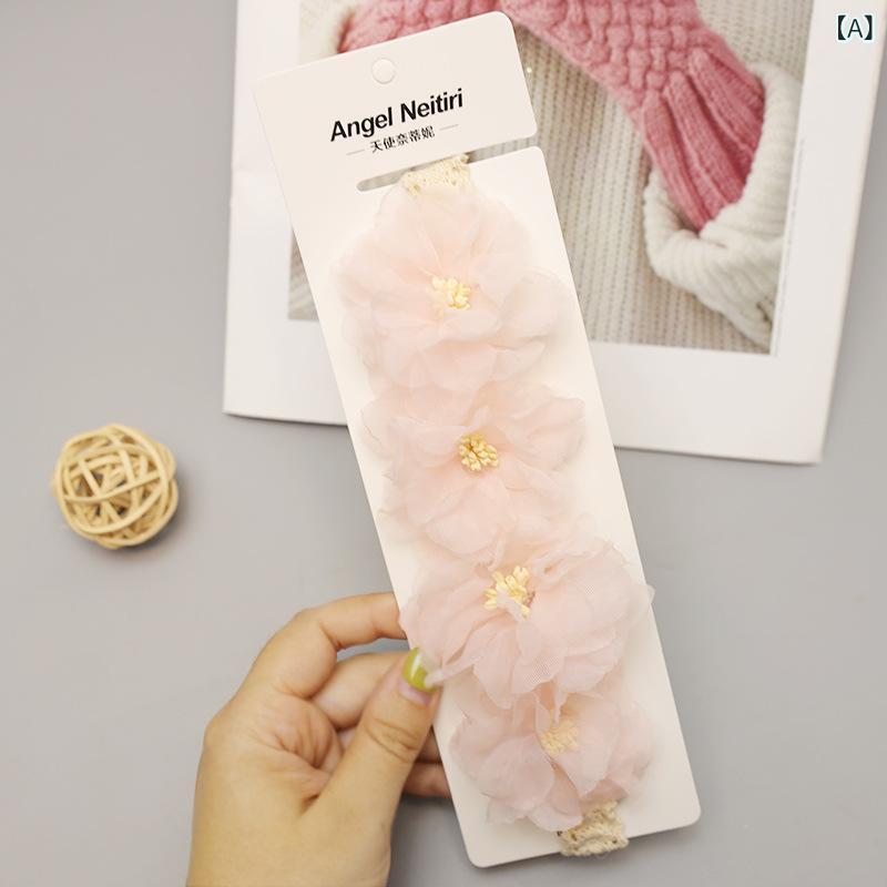 キッズ ヘアアクセサリー 女の子用 花柄 発箍 発带 かわいい 頭飾 ピンク ミルクホ...