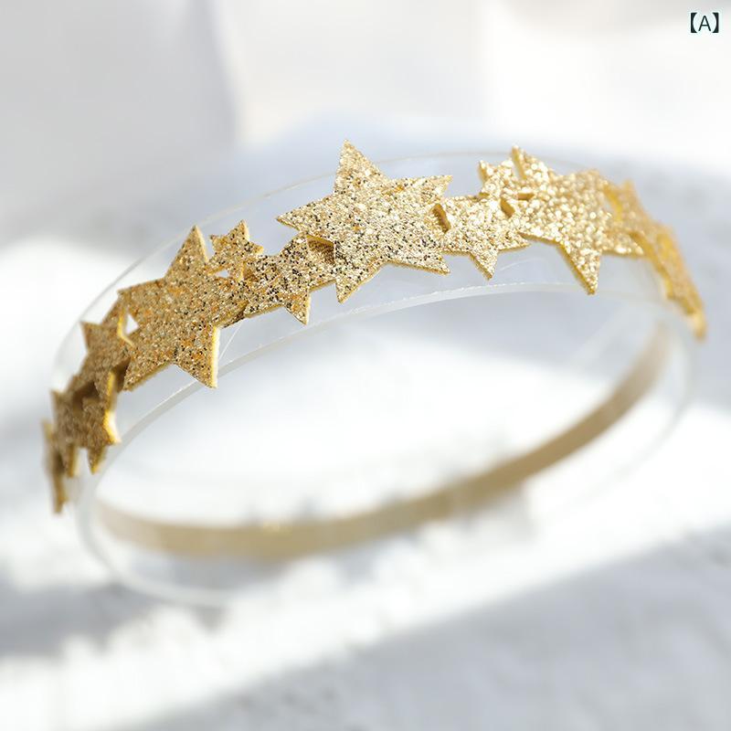 ・カテゴリ: ヘアアクセサリー・スタイル: 韓国・形状: 星形・主な素材: 革・カラー展開: 金色、銀色・種類: ヘアバンド