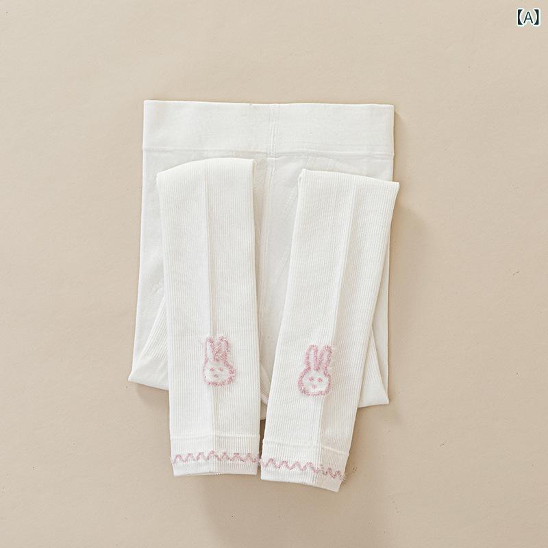 女の子 連パンスト 春秋 キッズ 打底パンツ 九分丈 ウサギ柄 ベビー 足付き 透気性...