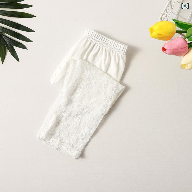 女児 安全パンツ 七分丈 夏用 薄手 綿素材 切り替え レース 花辺 ハイウエスト 防蚊 伸縮性 吸湿速乾 接触冷感 ホワイト ブラック グレー ピンク系 普段使い 部屋着 カジュアル