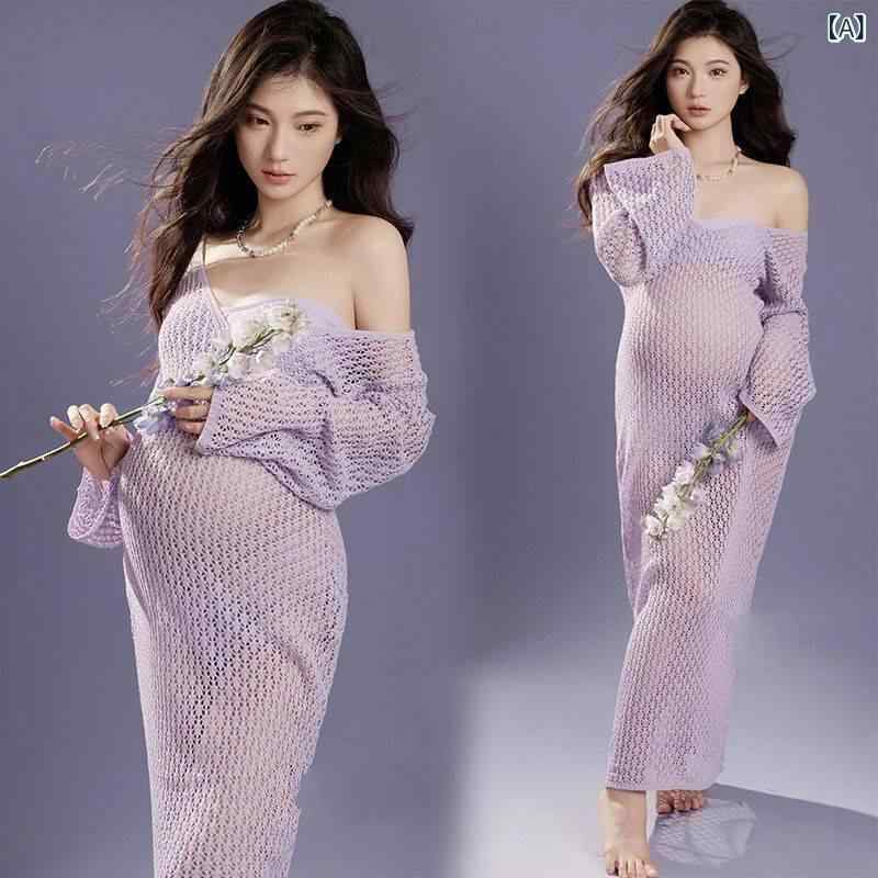 マタニティドレス 女性用 無袖 紫色 中長丈 ワンピース トップス セット 涼しい 清新 かわいい 甘め スタイル 軽量 伸縮性 再生繊維 ポリエステル 普段使い 写真撮影 室内用 ゆったり 通年