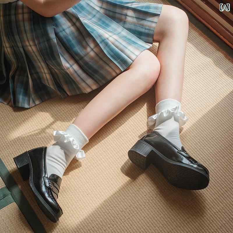 子供用 女の子 中筒靴下 かわいい レース 花辺 綿 薄手 通気性 春夏 秋 純色 白 黒 ベージュ ロリータ プリンセス イングリッシュ トレンド 9-18歳 均一サイズ