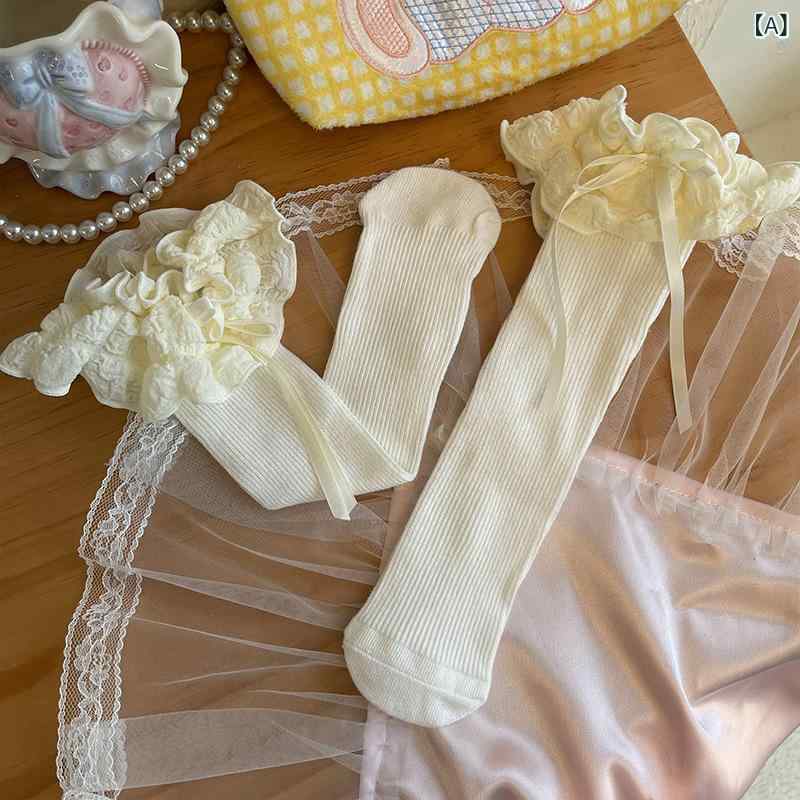 ・主な素材: 綿80-90%・柄: 無地・対象性別: 女性・対象年齢: 7-12歳・筒丈: ミドル・カラー展開: ライトイエロー、ホワイト、ブラック、ピンク・サイズ展開: フリーサイズ・スタイル: スイート