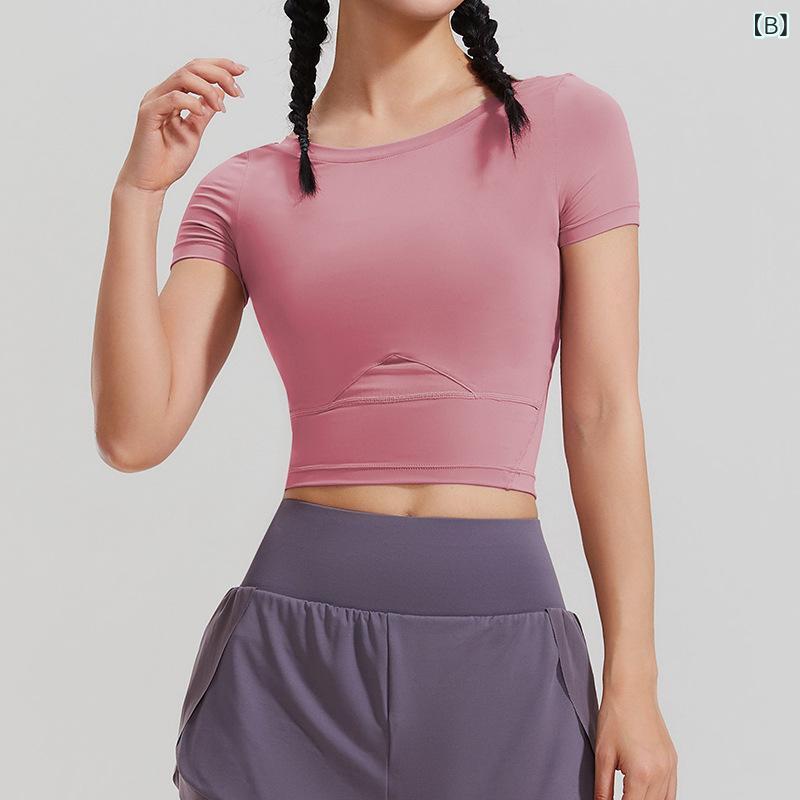 レディース トップス ヨガウェア 女性用 夏 春夏 短袖 Tシャツ クロップド 露脐 タ...