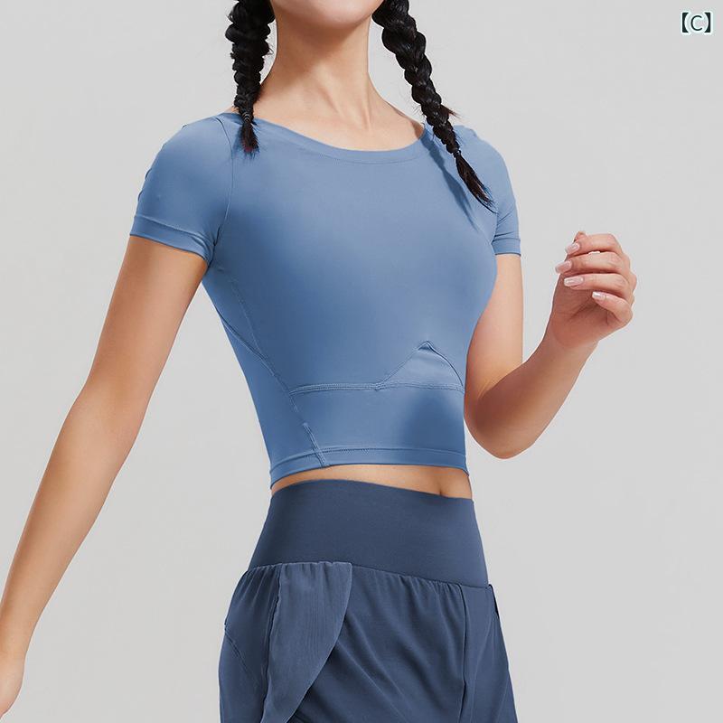 レディース トップス ヨガウェア 女性用 夏 春夏 短袖 Tシャツ クロップド 露脐 タ...