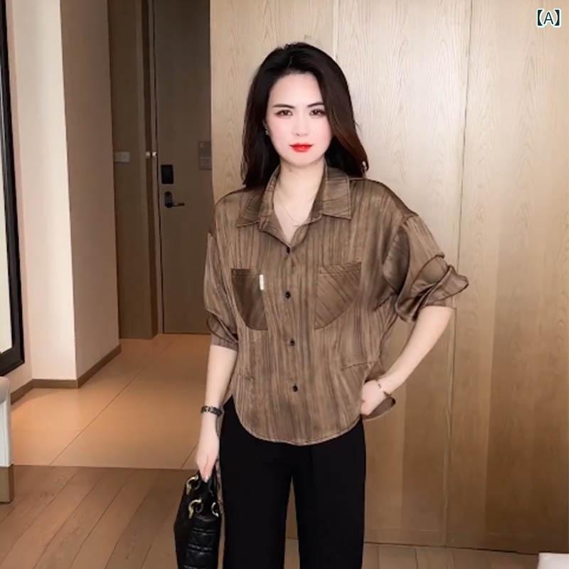Rakuten - 長袖 シャツ レディース 春夏 通勤 通勤用 ポロシャツ 修身 スリム ポリエステル ポリエステル混紡 純色 ボタン 長袖 単排多扣 気質 快適 休闲 カーキ ブラック グリーン レッド パープル