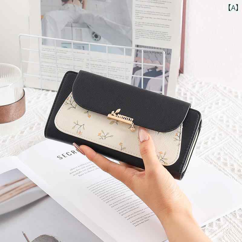Rakuten - 女性用 財布 メンズ レディース 学生用 コインケース ゼニーカレ 手持ち バッグ 軽量 耐磨 PU革 花柄 プリント ジッパー 3つ折り 切り替え 車縫いステッチ 花卉柄 ブラック グリーン ピンク 杏色 ブルー ブラウン 日常使い カジュアル 秋冬