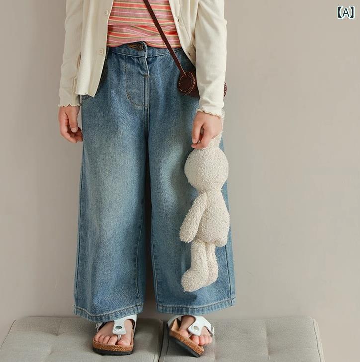 ・カテゴリ: 子供用パンツ・スタイル: カジュアル・パンツ丈: ロングパンツ・主な素材: 綿・対象性別: 女の子・対象年齢: 中小童（3〜8歳、100〜140cm）・デザイン: デニムパンツ・加工: 柔軟処理・特徴: スポーツ・ウエスト: ミドルウエスト・前開き: ゴムウエスト・カラー展開: ブルー・対象身長: 90cm、100cm、110cm、120cm、130cm、140cm