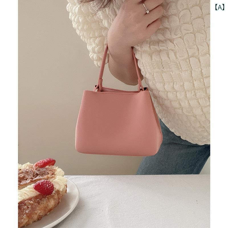 Rakuten - ハンドバッグ 女性用 ピンク 乳白 レモンイエロー かわいい 甘め 春夏 ソフト PUレザー 接触冷感 軽量 小さめ 水桶型 横型 キャンディカラー ショルダーバッグ 斜めがけ トートバッグ 日常使い 普段使い カジュアル