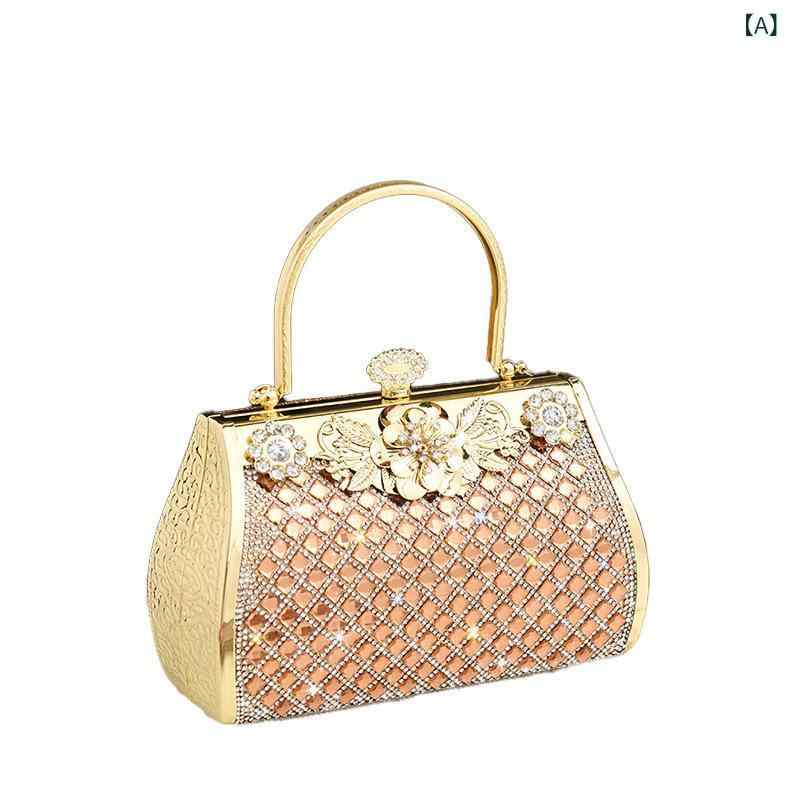 Rakuten - ハンドバッグ 女性用 チャイナドレス ミニポーチ 饅頭型 ゴールド ジルコニア 刺繍 菱格 切り替え 硬め PU素材 日常使い 華やか 高級感 春夏 軽量 ショルダー クラッチバッグ パーティー ウェディング