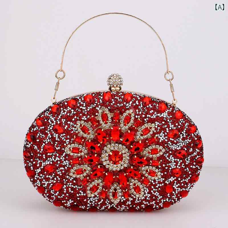Clutch Bags - チャイナドレス 女性用 夕べパーティー ベイシーパーセルバッグ 楕円形 切り替え ジルコニア 装飾 中偏軟 ポリエステル ショルダーバッグ ハンドバッグ クラッチバッグ 赤 緑 青 黒 ピンク 金 銀 ローズピンク 香槟色 紫 日常使い 結婚式 宴会 欧