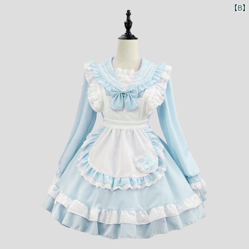 ワンピース 女の子 かわいい 水手服 コスプレ メイド服 長袖 連衣裙 女仆 围裙 セ...