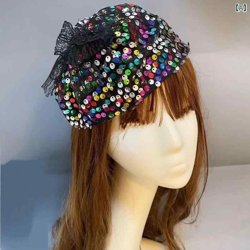 ヘアアクセサリー ヘアバンド 魚の鱗 シーケンス 半帽 型 復古 洋気 カラフル ブラック 白髪隠し 舞台 パフォーマンス 頭飾り ハーフピース 手作り 布 春季 自然 人気デザイン