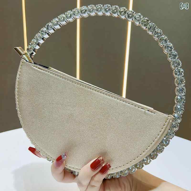 Clutch Bags - ミニバッグ 女性用 半円形 キラキラ ラインストーン クラッチバッグ スマホ ハンドバッグ ラウンド ミディアムソフト ジッパー 開閉 クロスボディ ショルダー 普段使い デイリー ゴールド シルバー ブラック 2025 夏 涤纶 ポリエステル キラキラ
