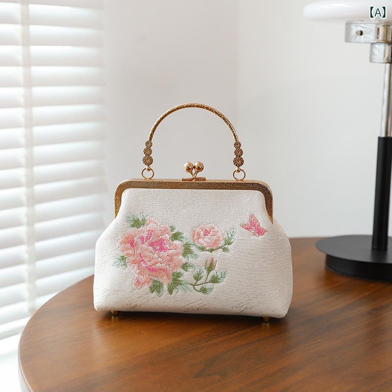 チャイナドレス バッグ レディース 刺繍 民族風 手提 ショルダー 斜めがけ 小方包 中型 横型 鎖扣 ポリエステル 花柄 金属チェーン 流蘇 柔らか 日常使い かわいい 秋冬 ラッキーアイテム