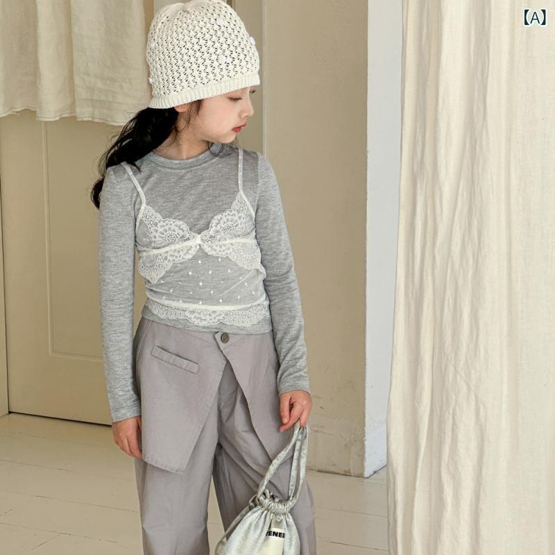 女児用 長袖 Tシャツ トップス 春秋 秋冬 中大童 レディースキッズ 女の子 韓版 ラ...
