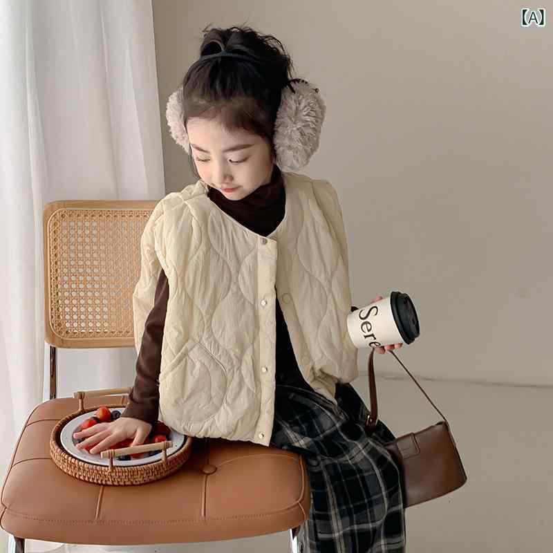 女児 キッズ メス 秋冬 馬甲 開衫 背心 軽薄 外套 女の子 上着 ポリエステル 柔軟 ...