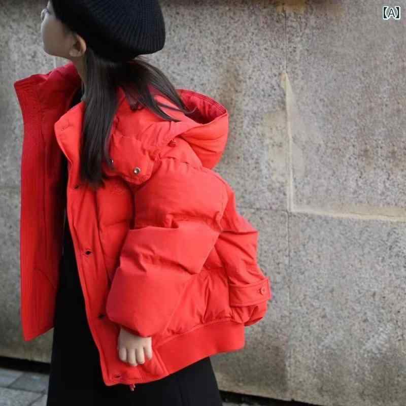 女児 キッズ ダウンジャケット 羽绒服 冬 秋冬 赤 赤色 連帽 中長 ロング丈 長袖 ...