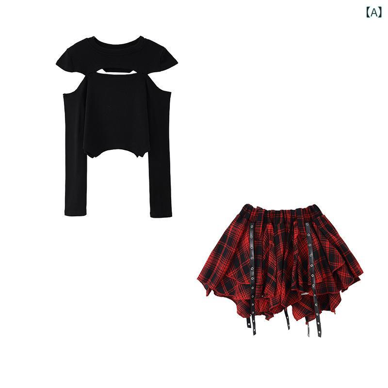 ・カテゴリ: 子供ダンス服・スタイル: カレッジ・対象性別: ユニセックス・ダンスタイプ: ストリートダンス・要素: セットアップ・主な素材: 綿95%・素材加工: 柔軟処理・季節: 通年・カラー展開: ブラックトップス+短スカート、ブラックトップス、短スカート・適合身長: 110cm、120cm、130cm、140cm、150cm、160cm、170cm、180cm・対象年齢: 8歳以上（140cm以上）
