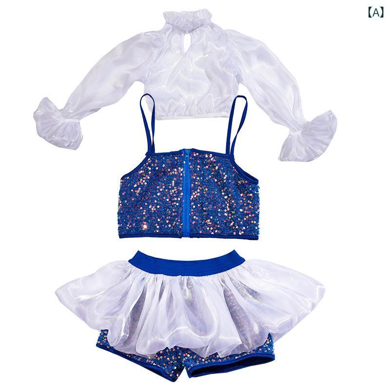 ・カテゴリ: 子供用ダンス服・対象性別: 女性・主な素材: ポリエステル・素材含有量: 95%・カラー展開: ブルー（3点セット）・適合身長: 110cm、120cm、130cm、140cm、150cm、160cm、170cm・対象年齢: 8歳以上（140cm以上）・適合季節: 季節問わず