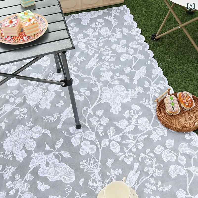 樂天商城 - 野餐マット ピクニックシート 防潮 防塵 白色 レース 刺繍 花柄 鳥柄 波柄 樹枝柄 切り替え 欧風 ポリエステル 軽量 大判 屋外 ピクニック キャンプ バーベキュー 車中泊 ビーチ 草地 春夏