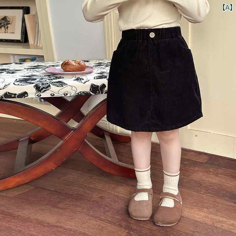 樂天商城 - 女児スカート 女の子用 スカート 子供 秋季 コットン 柔らか 灯芯绒 ピッタリ ピンク ブラック ブラウン パープル 純色 かわいい 普段使い カジュアル 伸縮性 秋冬 ミドル丈