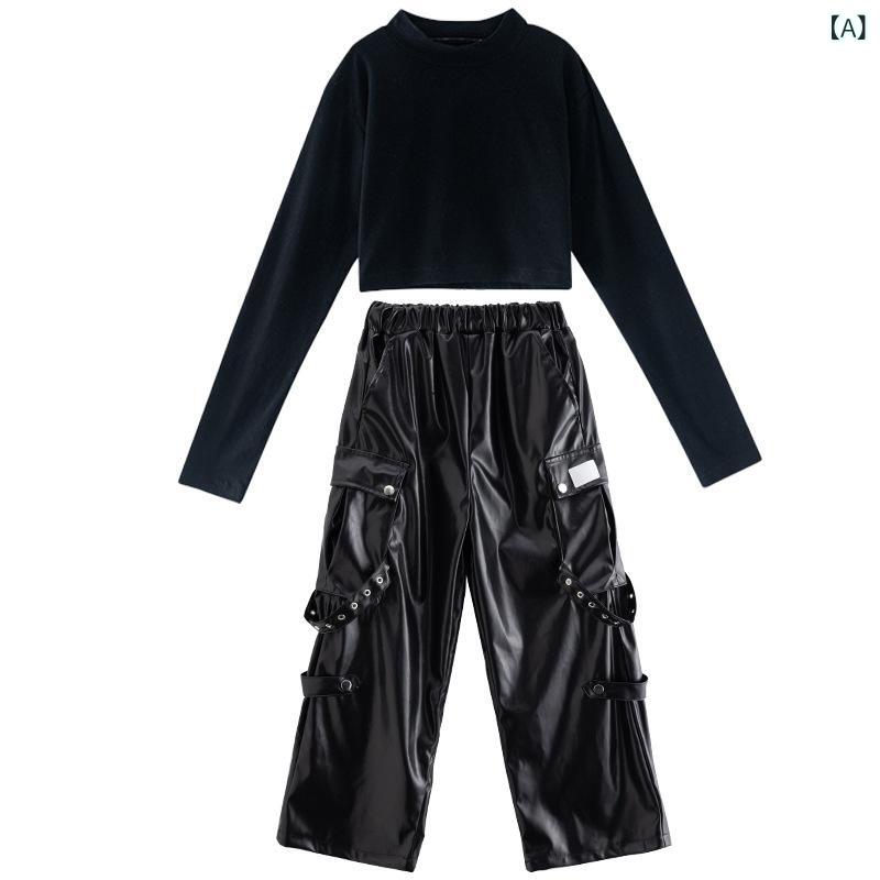 ・カテゴリ: 子供用ダンス衣装・スタイル: ヒップホップ・対象性別: 女の子・主な素材: PU・カラー展開: ブラック・対象身長: 110cm、120cm、130cm、140cm、150cm、160cm、170cm、180cm・対象年齢: 8歳以上（140cm以上）