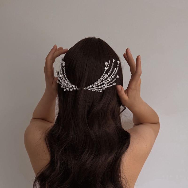 ヘアアクセサリー 女性用 森の葉っぱ コーム シンプル 高級感 キラキラ 水晶 ブライダル ヘッドドレス アップスタイル 髪飾り 電気メッキ加工 白水晶 葉っぱモチーフ 金色 銀色 夏 ギフト ウェディング 誕生日 旅行記念