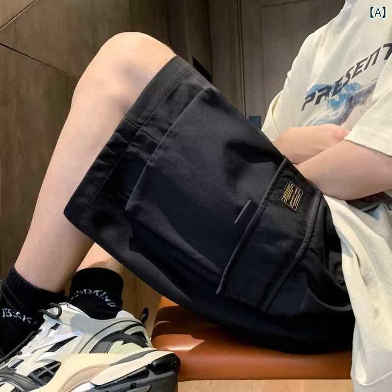 樂天商城 - カーゴパンツ メンズ 夏用 薄手 軽量 吸湿速乾 再生繊維 ポリエステル 直筒 ハイウエスト ビッグシルエット ブラック 米白 グリーン 港風 ストリート カジュアル 普段使い 通勤 学生 野球 ショーツ ハーフパンツ ワイド ルーズフィット