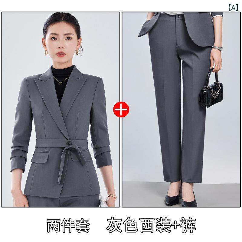 レディース スーツ セット ワインレッド ジャケット ロングパンツ セット 秋冬 通勤 修身 スリム 免烫 ポリエステル ストレッチ ポケット ロングスリーブ 気質 キャリア 女性用 ジャケット セットアップ ロング丈 ビジネス トップス ボトムス ウエ