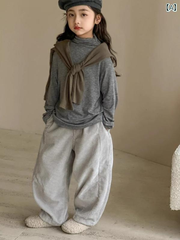 女の子 ズボン キッズ 女児 秋冬 中大童 コットン 長ズボン 直筒 ワイドレッグ コットン素材 柔軟 ミドルウエスト ゴムウエスト プリンセス かわいい 田園 トレンド ゆったり 普段使い 長パン 軽量 通学 遊び着 浅灰色
